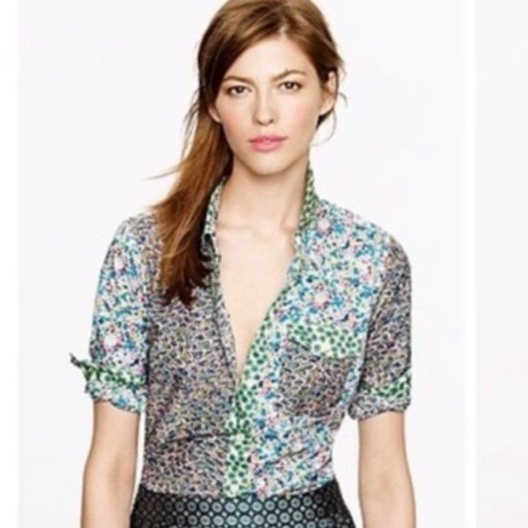 J. Crew x Liberty Art Fabrics Tops - J. Crew x Liberty Art Fabrics Mixed Print Floral Boy Shirt Sz 0